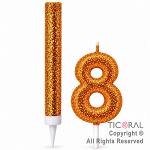 SET BENGALA Y VELA NUMERAL NUMERO 8 CON GIBRE ORO